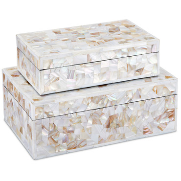 Uma Mother Of Pearl Box Set of 2 | Currey & Company at Lightology Uma Mother Of Pearl Box Set of 2