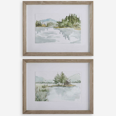 Serene Lake Framed Prints, Set of 2 | Uttermost at Lightology Serene Lake Framed Prints, Set of 2