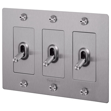 Buster + Punch 3-Gang Complete Cross Knurl Toggle Switch | Buster + Punch at Lightology Buster + Punch 3-Gang Complete Cross Knurl Toggle Switch