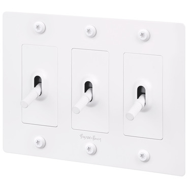 Buster + Punch 3-Gang Complete Linear Knurl Toggle Switch | Buster + Punch at Lightology Buster + Punch 3-Gang Complete Linear Knurl Toggle Switch