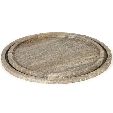 Sutton Round Travertine Tray Set | Regina Andrew at Lightology Sutton Round Travertine Tray Set