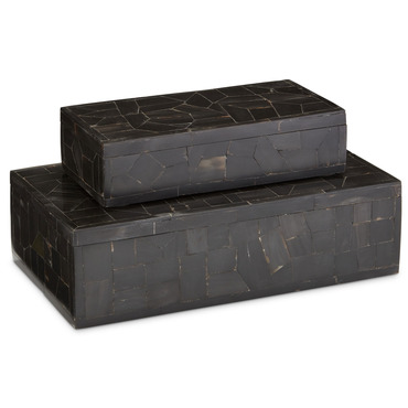 Black Bone Mosaic Box Set of 2 | Currey & Company at Lightology Black Bone Mosaic Box Set of 2
