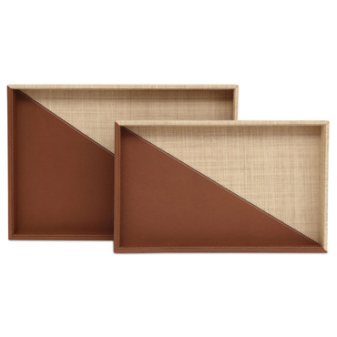 Leather & Raffia Tray Set of 2 | Currey & Company at Lightology Leather & Raffia Tray Set of 2