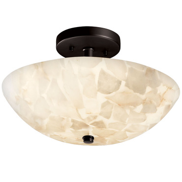 Alabaster Rocks Round Bowl Semi Flush Mount | Justice Design at Lightology Alabaster Rocks Round Bowl Semi Flush Mount