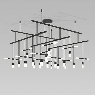 Suspenders 2-Tier Grid Pendant with Chiclet Clusters