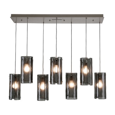Textured Glass 7 Linear Multi Light Pendant | Hammerton Studio at Lightology Textured Glass 7 Linear Multi Light Pendant
