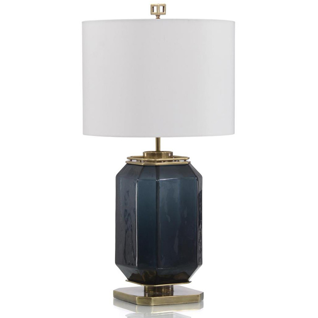 John Richard Navy Blue Glass and Brass Table Lamp