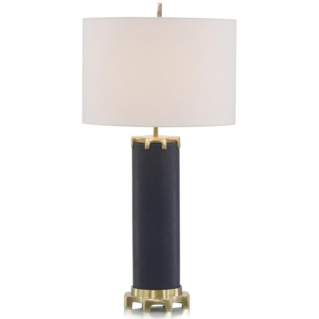 Navy Leather and Polished Brass Table Lamp by John-Richard