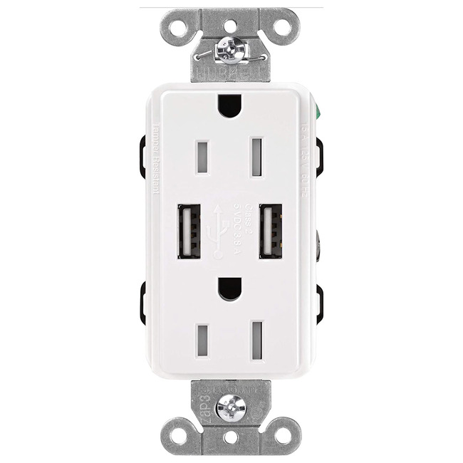 15-Amp Dual USB Tamper Resistant Receptacle by Lutron