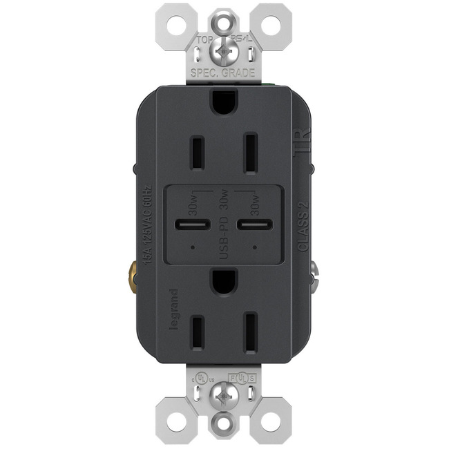 Radiant 15A Tamper Resistant Ultra Fast Outlet w/ Type C USB by Legrand Radiant