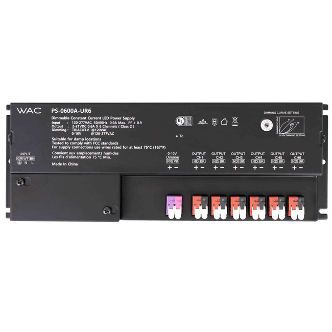 600MA 2-21VDC 75.6W Universal 6 Channel Remote Power Supply by WAC Lighting
