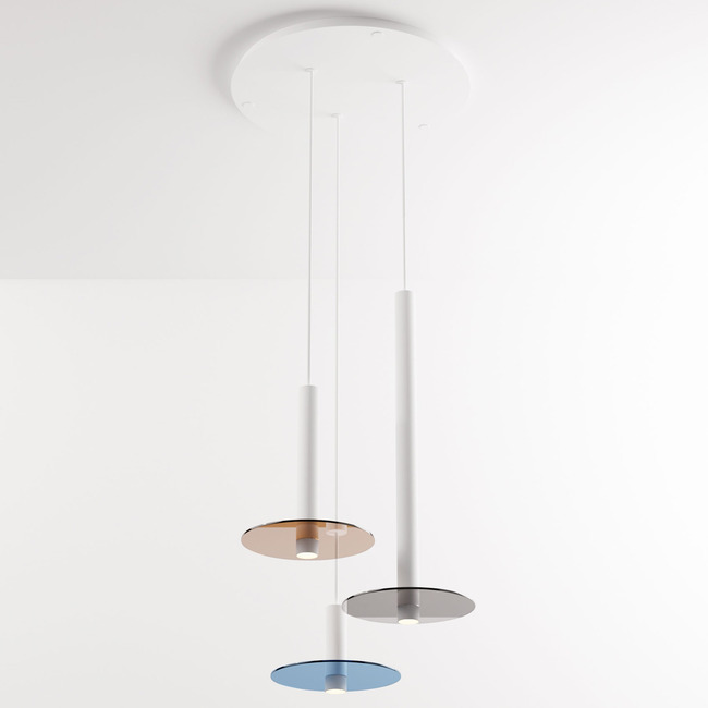 Combi Multi-Light Pendant with Mixed Decorative Glass Plate by Koncept Lighting