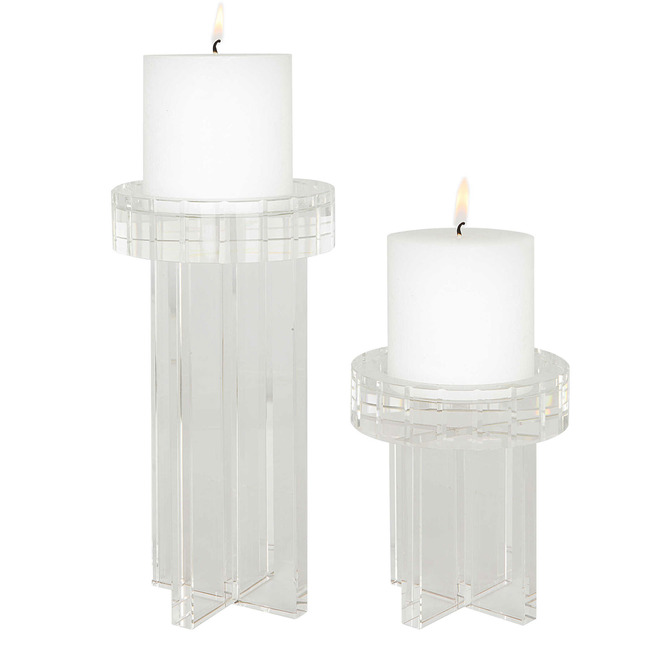 Crystal Pillar Candleholder Set of 2 by Uttermost