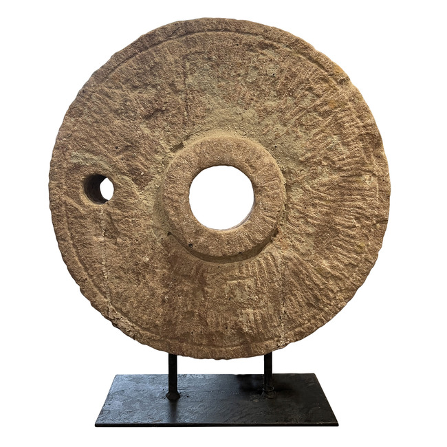 Stone Wheel On Stand Sculpture by Currey and Company