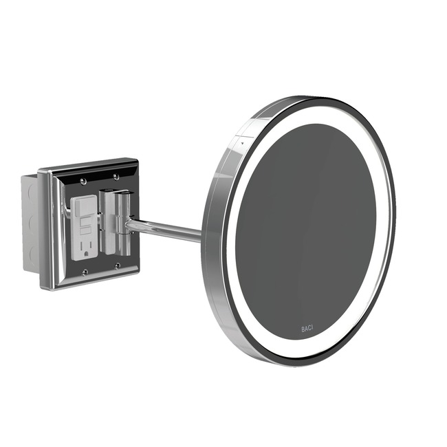 Baci Senior Single Arm Wall Mirror w/GFCI Outlet by Remcraft Lighting