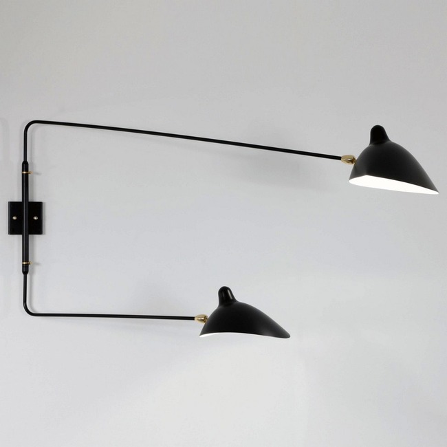 Serge Mouille 2 Straight Arm Wall Sconce by Serge Mouille