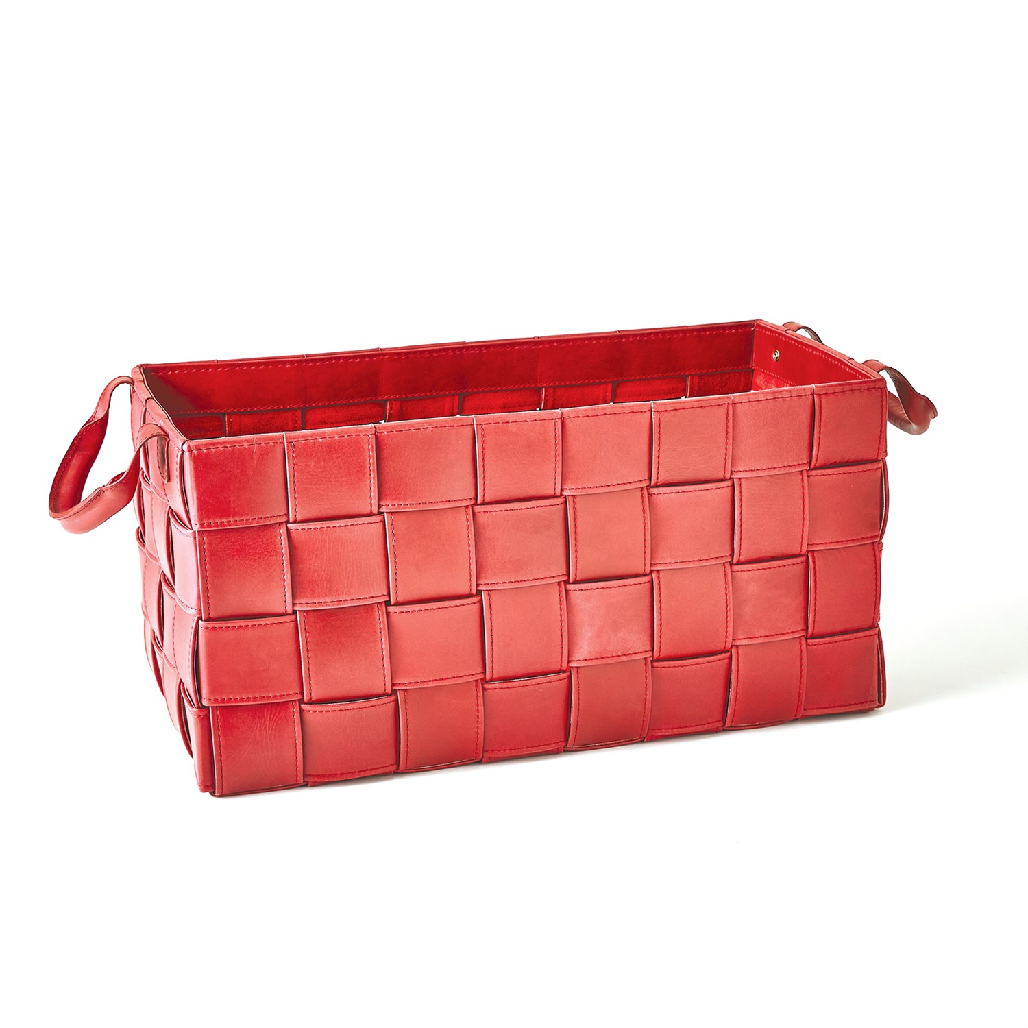 Global Views Soft Woven Leather Large Basket in Deep Red