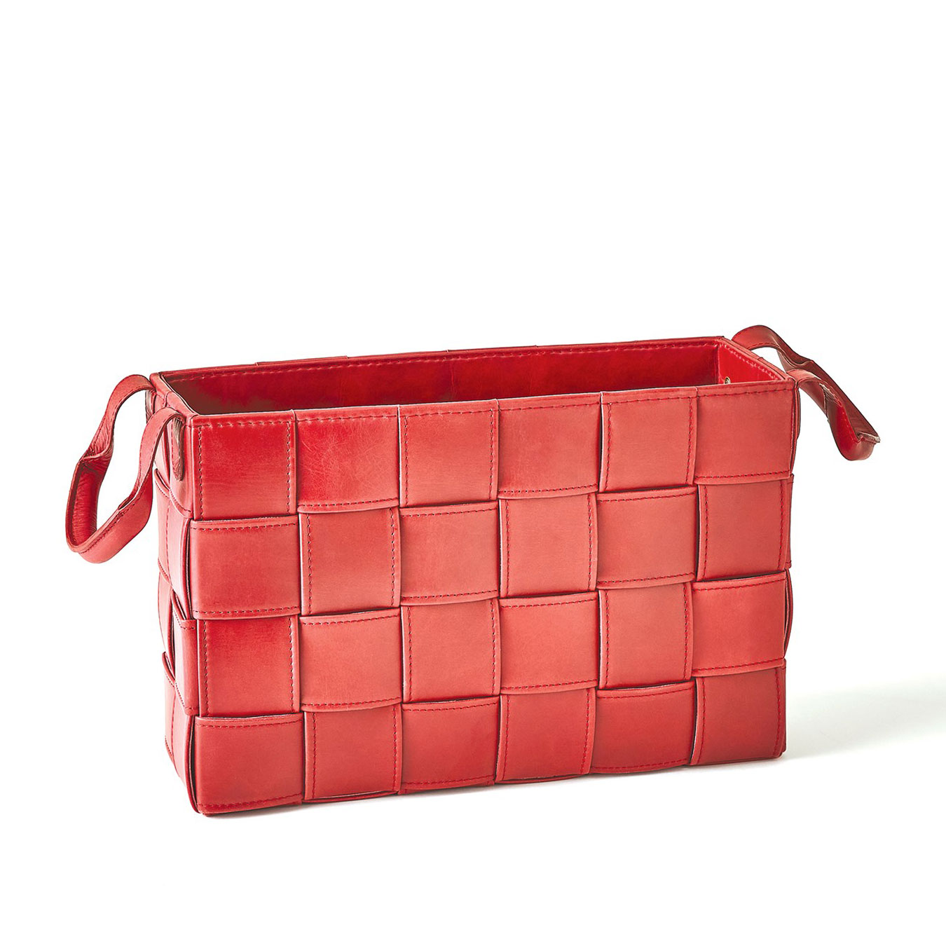 Global Views Woven Leather Deep Red Basket
