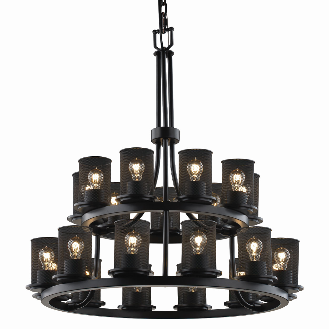 Wire Mesh Two Tier Round Dakota Chandelier By Justice Design Msh Wire Mesh Two Tier Round Dakota Chandelier By Justice Design Msh 8767 10 Mblk