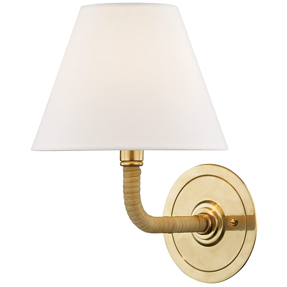 Traditional Antique Brass Wall Sconce With Off White Shade