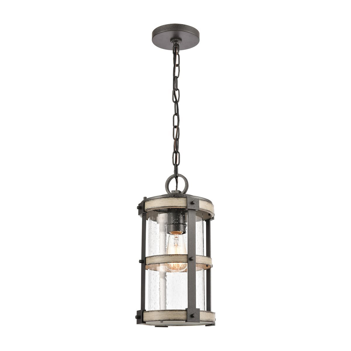 Kichler Mill Lane Anvil Iron Transitional Seeded Glass Lantern Pendant Light